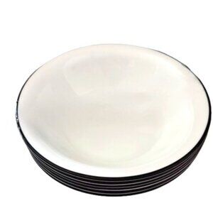 Set of 6 Corelle Vive Nouveau Collection Cereal Bowls White, Black Stripe on Rim